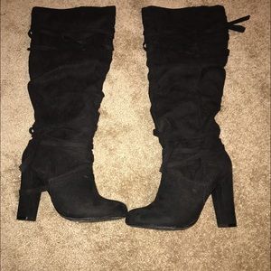 Black Suede Wide Calf Boots